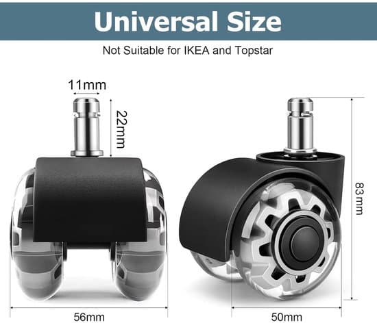 Kontorstolshjul - Sæt med 5 - 11x22mm - Universal