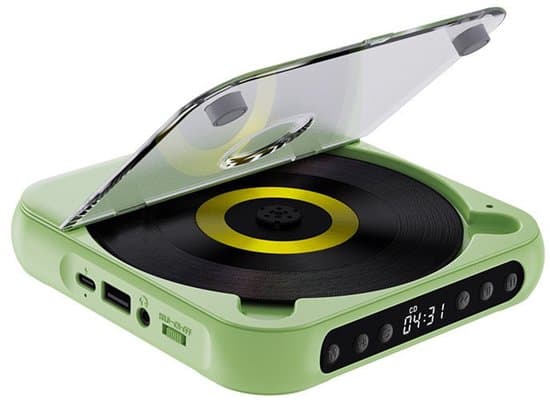 Bærbar CD-afspiller med Bluetooth 5.3-sender, 2000mAh, Grøn