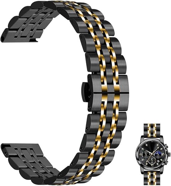 Urrem med quick-release funktion - 22 mm - Rustfrit stål - Sort