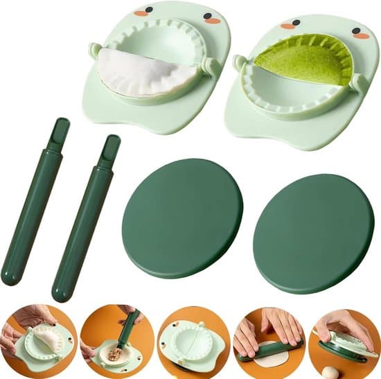 2 sæt dumplingforme - Ergonomisk manuel dumplingmaskine, kinesisk dumplingform, 3-i-1 (grøn)