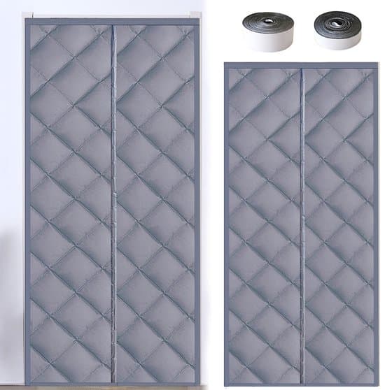 Magnetisk dørgardin - termisk isolering - grå - 80 x 190 cm