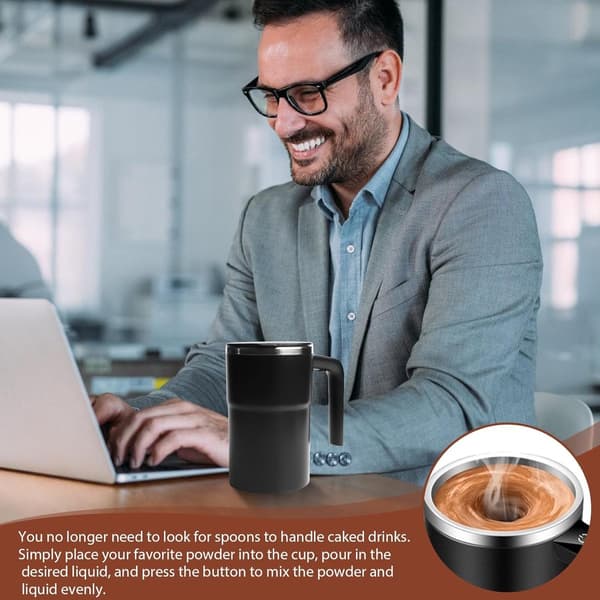 380 ml sort selvomrørende magnetisk kaffekrus med temperaturdisplay