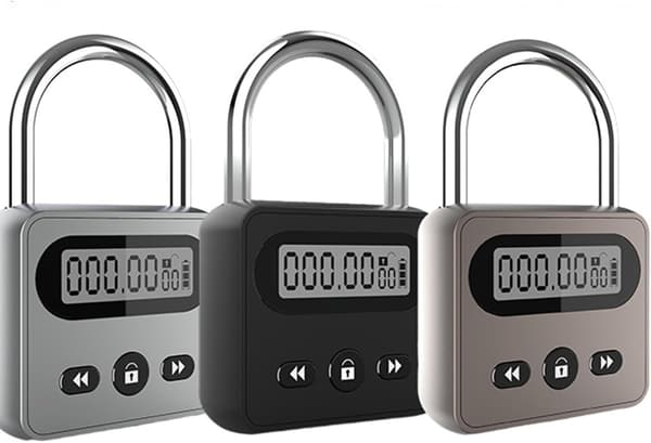 Metaltimerlås, elektronisk timerlås, med LCD-display, 999-timers timerhængelås, USB genopladelig digital timerlås (grå).
