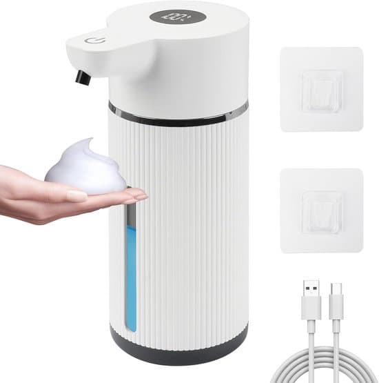 Automatisk sæbedispenser med digitalt display, USB genopladelig skumsæbedispenser til badeværelset