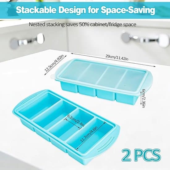 Isbitsformar i silikon - 2-pack 4-facks behållare för barnmat - Grön