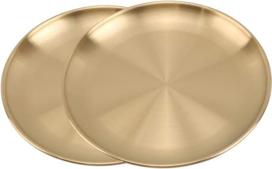 2-pak guld 14 cm 304 rustfrit stål runde camping- og picnicplader