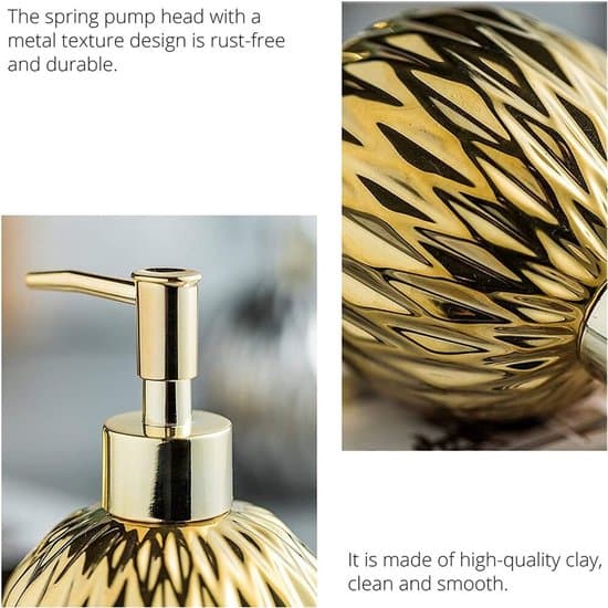 Moderne guld keramisk sæbedispenser, velegnet til badeværelser og køkkener.