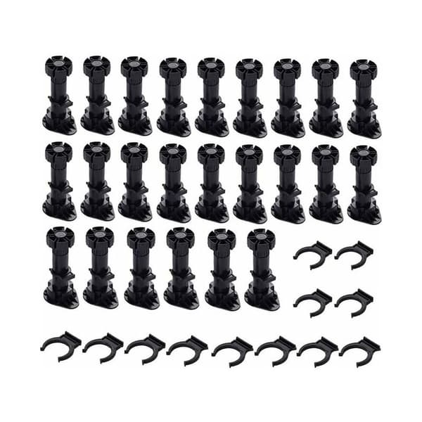 24 plastskabsben, møbelben, justerbare møbelben (80mm-100mm), sorte plastmøbelben.