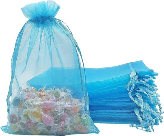 Fruktskyddspåsar - 50-pack - Dragsko - Organza Trädgårdssäkerhetsnätpåsar - Godispåsar - 15x20 cm