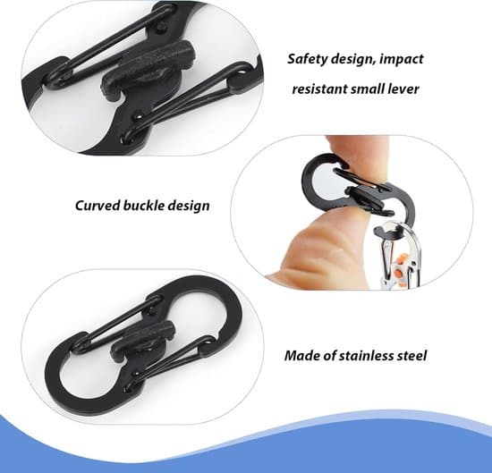 10-pack Mini S-formade dubbelringade karbinhakar i rostfritt stål, 35x15 mm