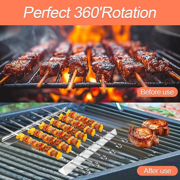 BBQ spydsæt, 6 spyd i rustfrit stål, med 2 grillriste