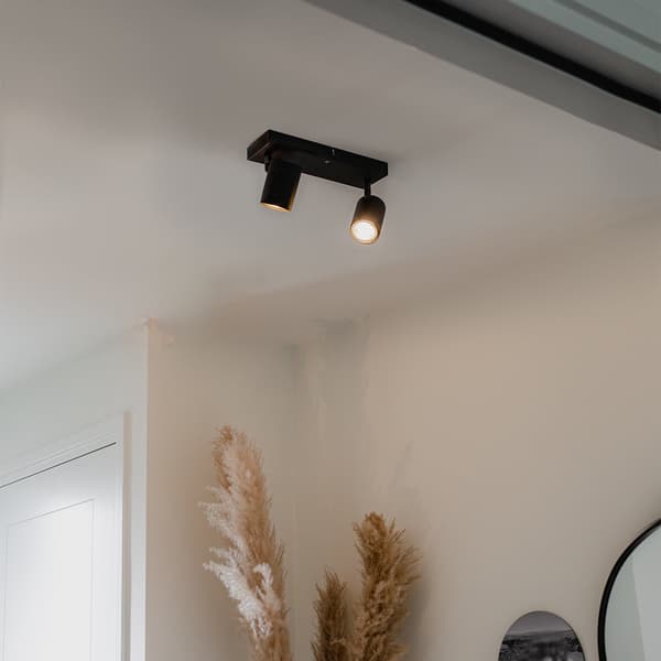 Moderne loftspotlights, overflademonterede dobbeltlamper med 260 mm rørlængde (sort) til stuer og soveværelser