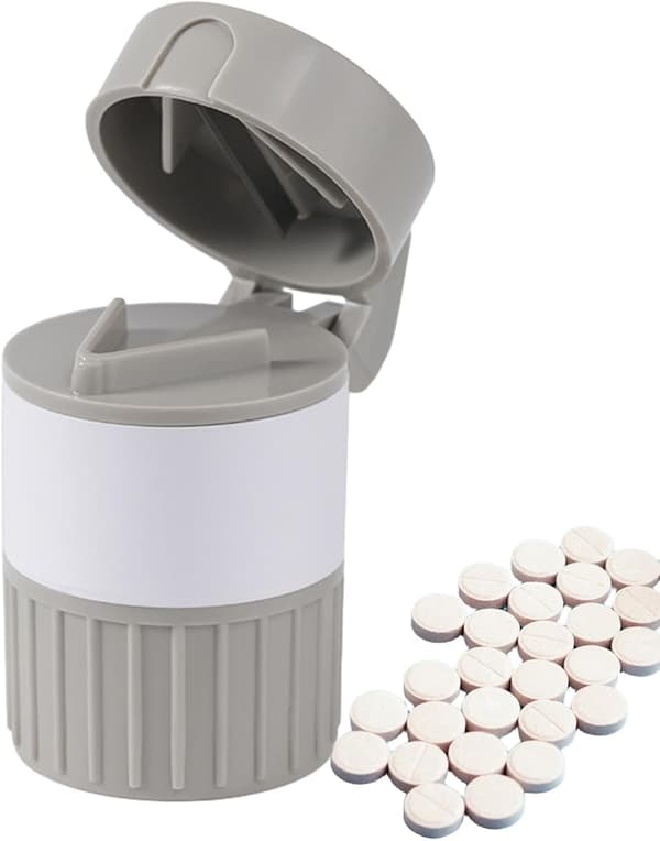 2-pack bärbar 4-i-1 spraytablettkvarn med drickskopp och pillerlåda - grå