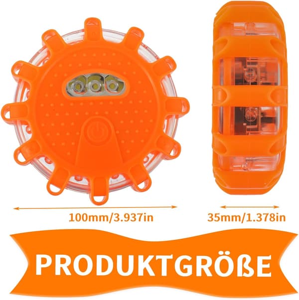 2-delt nødbelysning multifunktionelt advarselslyssæt, LED blinkende advarselsblink, med magnetisk base, velegnet til biler (orange).