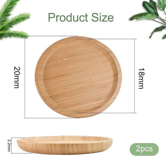 Runda blomkruksfat i bambu, 2-pack, 20 cm diameter