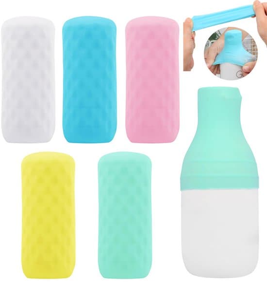 5-pack viktiga reseflaskskydd i silikon - läckagesäkra - unisex