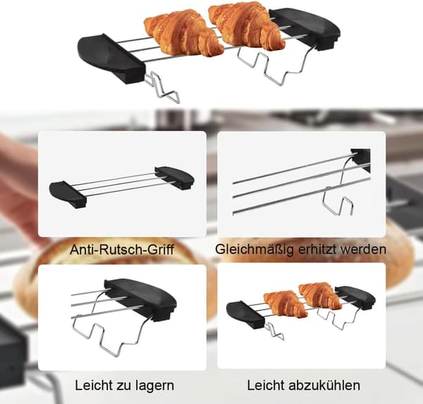 Brødrister i rustfrit stål, brødgrill, brødkølestativ - Sort