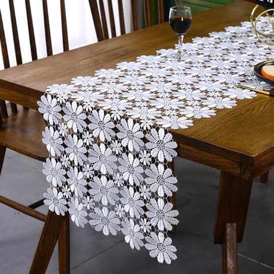 40 x 180 cm Vit Blommig Spetsbordslöpare