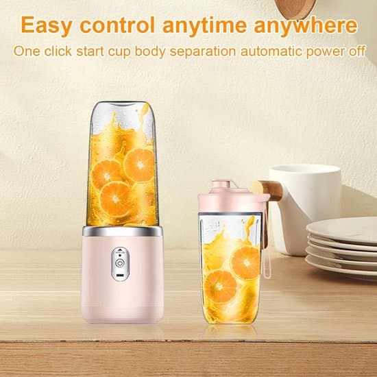 Bærbar Mini Blender - USB Genopladelig Smoothie Maker med 6 Rustfri Stålblade - Rejsestørrelse