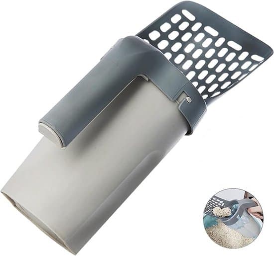 Ergonomisk kattsandsspade i plast - Med behållare - Grå