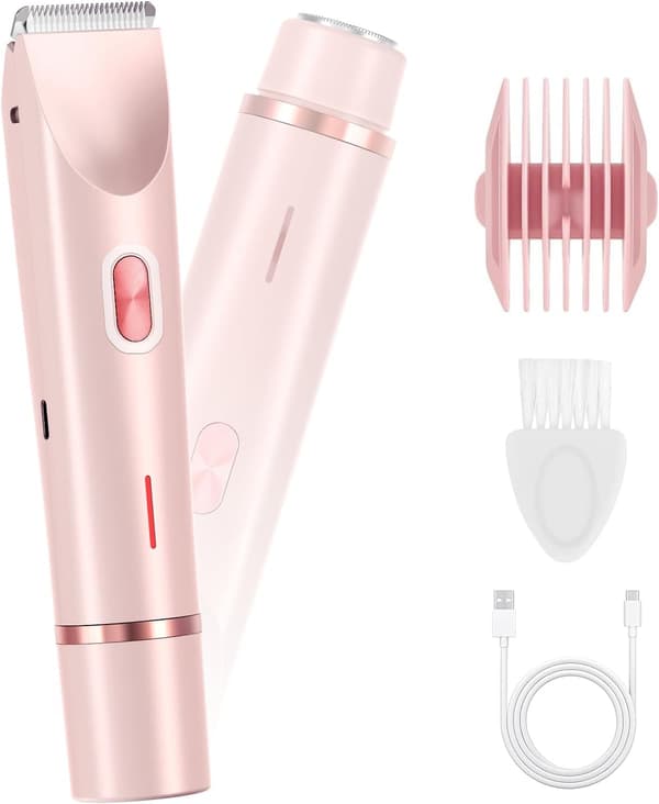 2-i-1 Vandtæt Elektrisk Bikini Trimmer & Ansigts Hårfjerner (Pink)