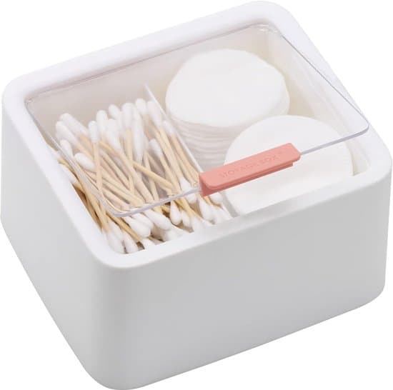 1-pack - Bomullspinnebox med lock - Transparent bomullspadsdispenser - Bomullspinnebehållare - Bomullspinnedispenser - Bomullsbollbox - Vit