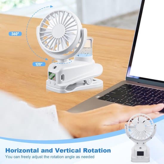 - Bordventilator med klips og 4 hastigheder, USB genopladelig
