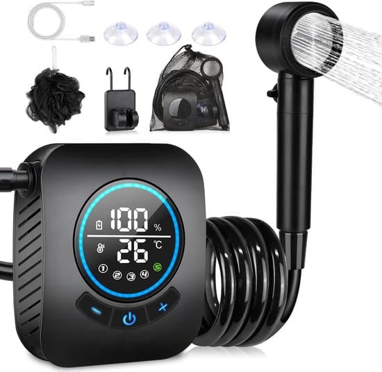 Campingduschset – Uppladdningsbar elektrisk pump, 4 inställningar, grå