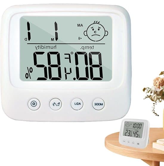 Digitalt termometer og hygrometer - Indendørs sensor - Klimamonitorering - Ansigtsikonindikator - 9 x 8,7 x 2,7 cm - Hvid