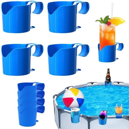 - Pool Drinkholder Sæt - 4-delt Sæt - Holdbart Plastmateriale - Kopholder til Poolkanter - Pooltilbehør - Inden for Rækkevidde
