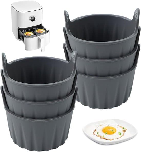 Airfryer æg bageform sæt, 6 stk, genanvendelige silikoneforme (grå)