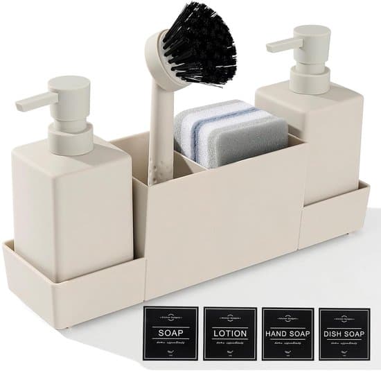 Beige kökstvålpump set - 4-i-1 förvaringslåda - Beige