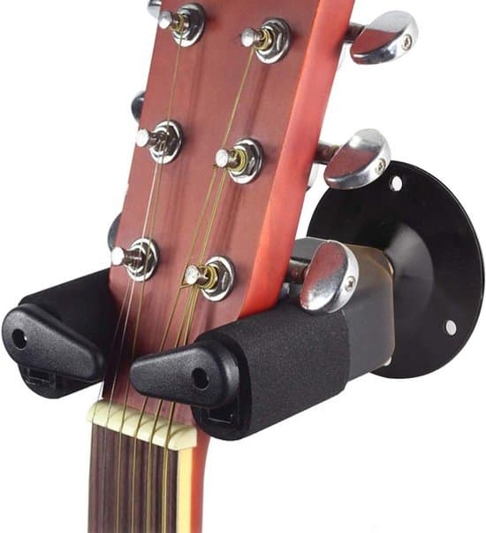 Gitarrväggfäste - med automatiskt säkerhetslås - lämpligt för alla gitarrer - svart gitarrväggfäste