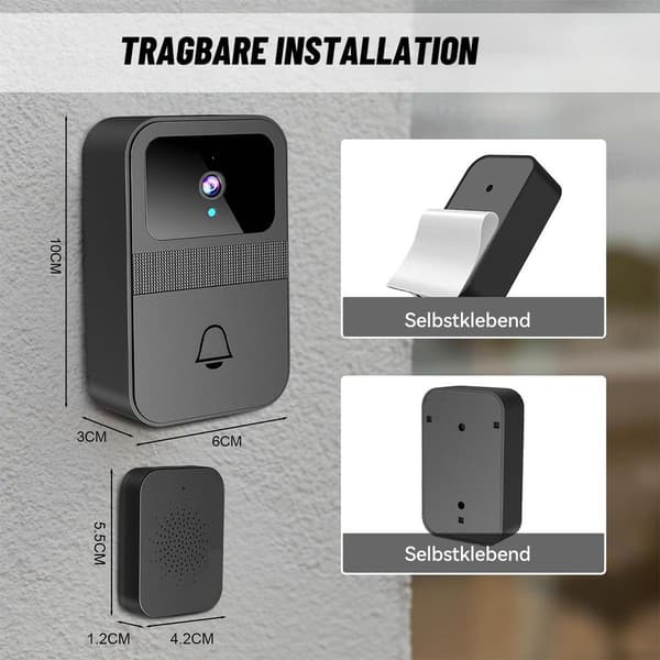 Smart dörrklocka med kamera, trådlös videodörrklocka, stöder 2,4 GHz Wi-Fi och har röstförvrängande intercomfunktion.