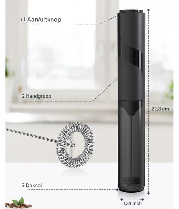 Mini elektrisk blender – perfekt til kaffe, latte, cappuccino, varm chokolade – sort
