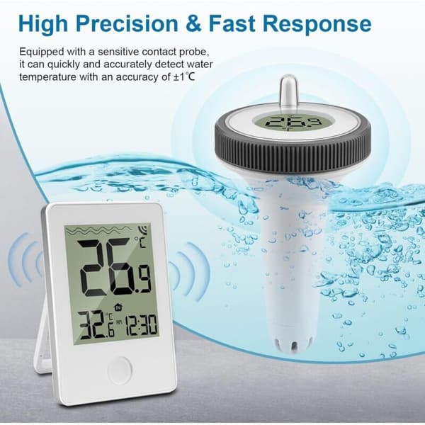 Trådlös pooltermometer. Trådlös flytande digital pooltermometer. Vattentät pooltermometer. Vattentermometer för inomhus/utomhus. för...