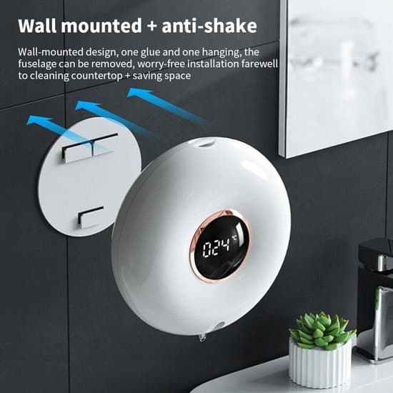 Uppladdningsbar automatisk tvåldispenser, väggmonterad med display, 280 ml