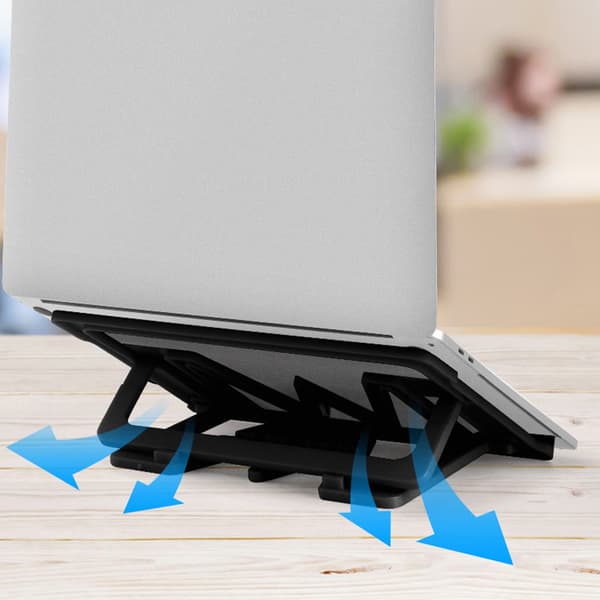 Justerbart foldbart laptopstativ til tablets og enheder op til 17 tommer - bærbart, højdejusterbart og med bedre varmeafledning - sort.