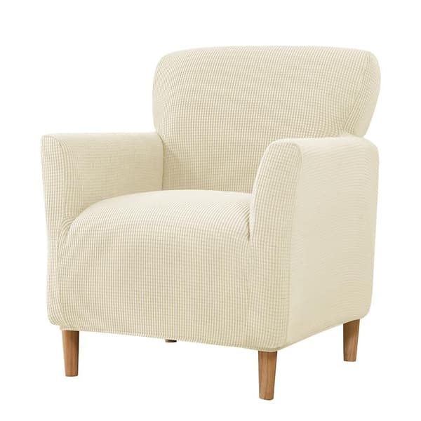 Högelastiskt Jacquard Fåtölj- & Sofföverdrag, Kattvänligt Möbelskydd (Beige)