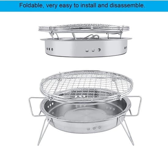 Fällbar grill - Bärbar grill - Utomhusmatlagning - Rostfritt stål - 22 x 14 cm - Silver