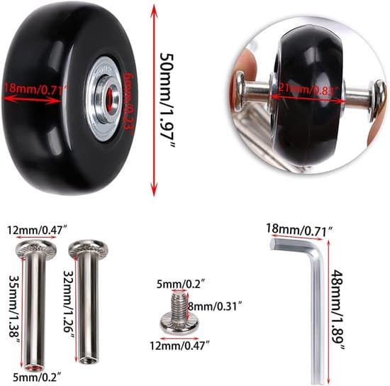 Et sæt med 4 udskiftningshjul til kuffert, 50 x 18 mm, sort.