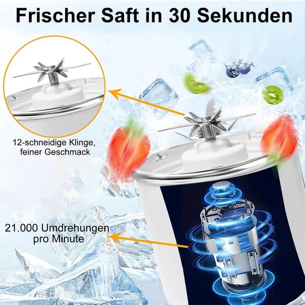 Stander Mixer Bærbar Mini 12 Knive i Rustfrit Stål Digitalt Display 700ml