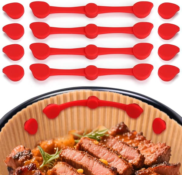 12-pack värmebeständiga magnetiska silikonklämmor för airfryer-pappersfoder (röd)