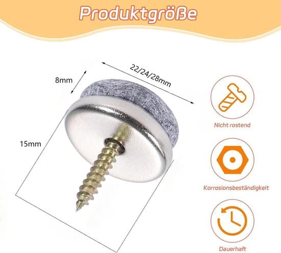 40-pack grå 28 mm filtskruvbara möbelfotsskydd för trä- och klinkergolv