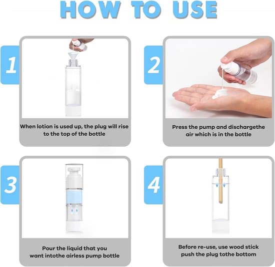 Vita 4-pack 50 ml luftfria reseflaskor med lotionpump