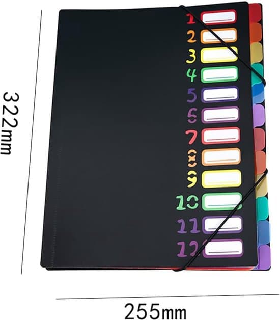 Skrivemappe - Konferencemappe A4 - Ringbind - Farve - 12 Ark - Sort - Dokumentmappe - Arbejdsmappe - 322*250*12mm