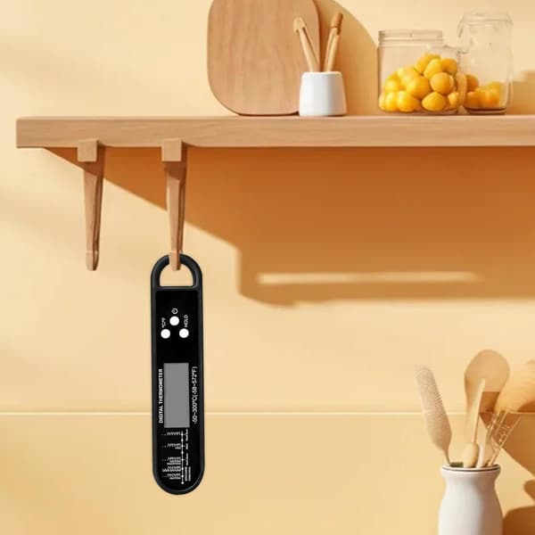 Digitalt kødtermometer til madlavning og grill, vandtæt køkkenmad LCD-termometer, foldbart - sort