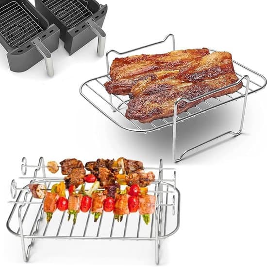 2-delt stabelbart grill- og dehydreringsstativsæt i rustfrit stål til airfryer