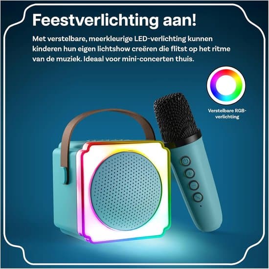 Mini Karaoke Maskine til Børn, Bluetooth Højttaler, 2 Mikrofoner, Blå