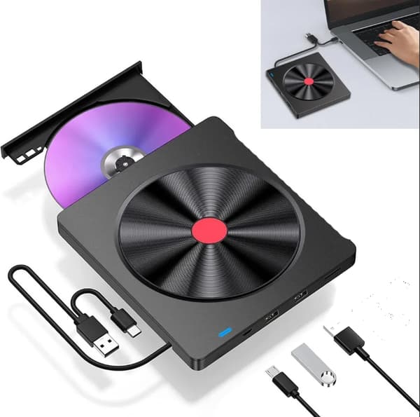 Et eksternt CD/DVD-drev, pc'er, Mac'er, MacBooks, Windows og Linux-systemer, til bærbare computere